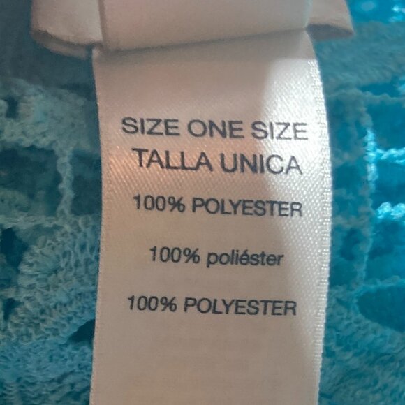 Chico's SZ OS Aqua blue cotton crochet lace poncho Boho Chic Beach Cottage 70's - Picture 10 of 11